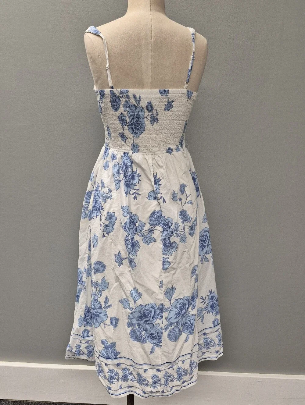 Trixxi Los Angeles Blue Floral Toile Cotton Midi Dress Medium - Picture 3 of 10